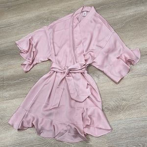 Victoria’s Secret Baby Blush Pink Silky Satin Flounce Robe with Sash Tie